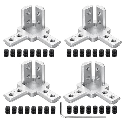 Eckverbinder 3 Weg Profilverbinder, 4 Stück Aluprofil Eckverbinder Serie, 3030 Eckverbinder Profilverbinder, Winkelverbinder, für Europäisch Standard 8mm T Nut Aluminium Extrusion Profil (Silber) von thirei