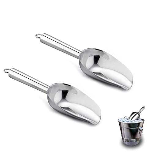 Eisschaufel, 2er-Set Futterschaufel, Abwiegeschaufel, Teeschaufel, Mehlschaufel, Nicht magnetischer Edelstahl Schaufel für Bar, Küchen, Büfett und Party,Vielseitig & Spülmaschinenfest, Silber von thirei