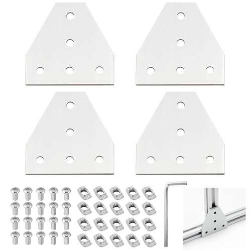 Förmige Eckhalterungs, 4PCS T förmige Eckhalterungs Verbindungsplatte, T förmiges Eck Aluminiumprofil, Aluprofil Verbinder, mit 20pcs M5 Muttern 20pcs M5*8 Schrauben, für Aluminiumprofil (Silber) von thirei