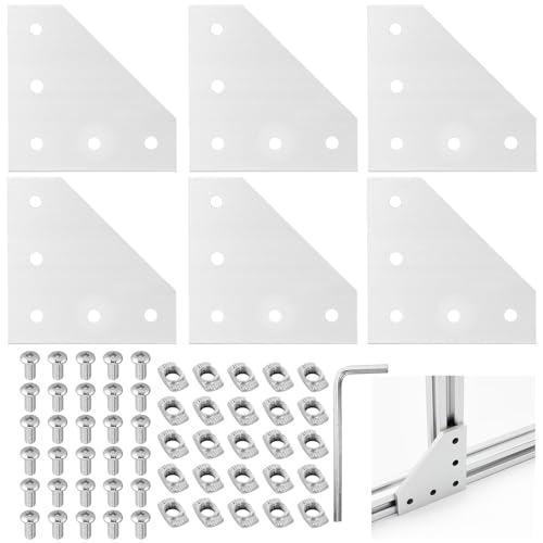 Förmige Eckhalterungs, 6 Stück L förmige Eckhalterungs Verbindungsplatte, Eckhalterungs Verbindungsplatte, mit 30pcs M5-Muttern+30pcs M5*8 Schrauben, für 2020 Aluminiumprofil, Baurahmen von thirei