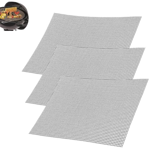 Grillmatten Set, 3 Stück Antihaft Gitter Grillmatte, 42 x 36 cm BBQ Grillmatte für Gasgrill, Teflon Netz Grillmatte, Wiederverwendbar, Holzkohle, Elektrogrill, Backofen, Kochen, Luftfritteuse von thirei