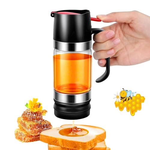Honigspender Glas, 300 ml Honigspender, Schwarz Tropfsicheres Honigglas mit Griff, Honigspender Honigdosierer, Honigspender Quetschflasche, Honigspender Tropffrei Glasfür Honig, Sojasauce und Sirup von thirei