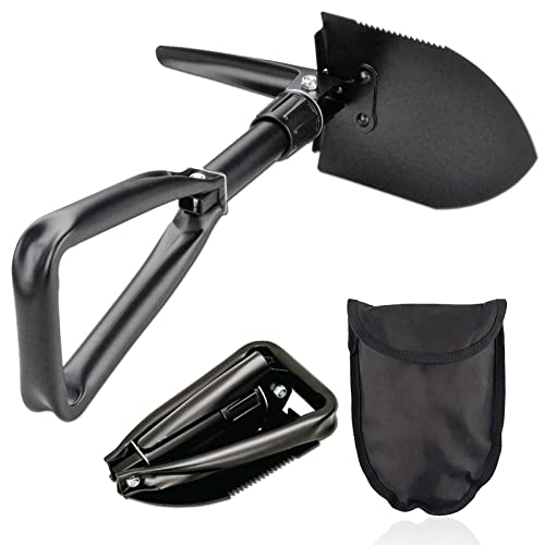 Klappspaten, Multifunktional Campingschaufel, 46,5 cm Abnehmbar Klappschaufel mit Tragetasche, Klappschaufel Schneeschaufel mit Hacke, Schwarz von thirei