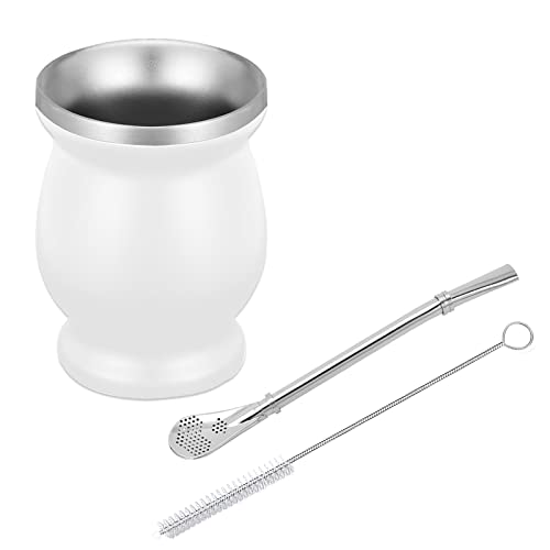 thirei Mate Becher, Mit Strohhalm und Reinigungsbürste, Mate Tee Set Geeignet für Küche, Restaurant, Café, Weiss, 230 ml von thirei