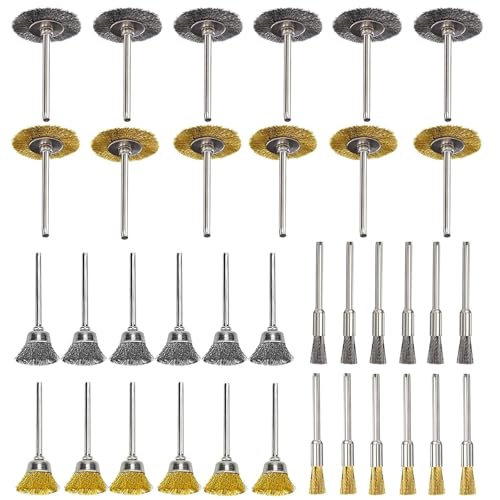 Messing Drahtbürste, Messing Stahldraht Rad Pinsel Set, 36 Stück Messingbürste und Stahlbürste, Kleine Drahtbürste Set, Mini Messingbürste Drahtbürste, für DIY, Schleifen, Reinigen, Entkalken usw von thirei