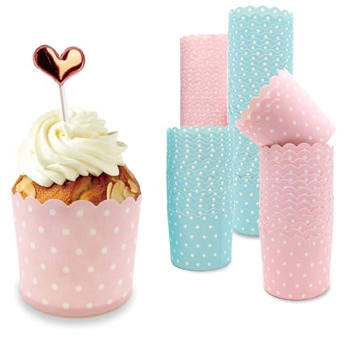 Muffin Papierförmchen, 100 Stück Rosa und Blau Cupcake Wrapper, Cupcake Backbecher, Muffin Förmchen Papier, für Halloween, Geburtstage, Hochzeiten, Partys (Punktmuster) von thirei