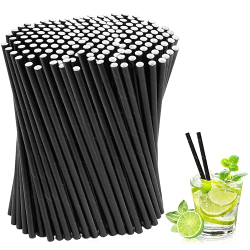 Papierstrohhalme, 400 Stück Strohhalme Papier Durchmesser 6 mm 19,7 cm,Trinkhalme, Paper Straws, Geeignet für Cocktails, Kaffee und Feiern (Schwarz) von thirei