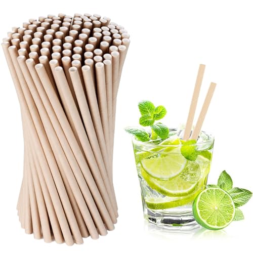 Papierstrohhalme, Strohhalme Papier Durchmesser 6 mm 19,7 cm,Trinkhalme, Paper Straws, Geeignet für Cocktails, Kaffee und Feiern 100 Stück, (Braun) von thirei