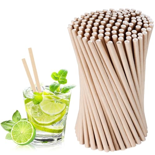 Papierstrohhalme, Strohhalme Papier Durchmesser 6 mm 19,7 cm,Trinkhalme, Paper Straws, Geeignet für Cocktails, Kaffee und Feiern 200 Stück, (Braun) von thirei