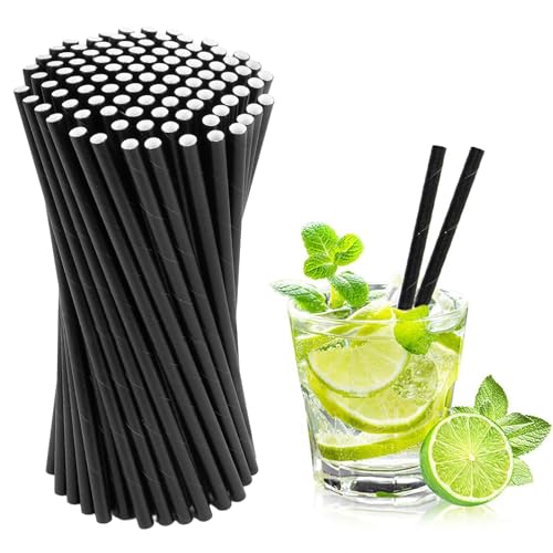 Papierstrohhalme 100 Stück, Strohhalme Papier Durchmesser 6 mm 19,7 cm,Trinkhalme, Paper Straws, Geeignet für Cocktails, Kaffee und Feiern (Schwarz) von thirei