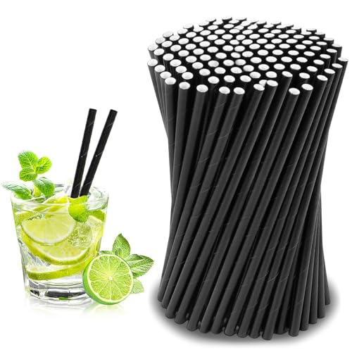 Papierstrohhalme 200 Stück, Strohhalme Papier Durchmesser 6 mm 19,7 cm,Trinkhalme, Paper Straws, Geeignet für Cocktails, Kaffee und Feiern (Schwarz) von thirei