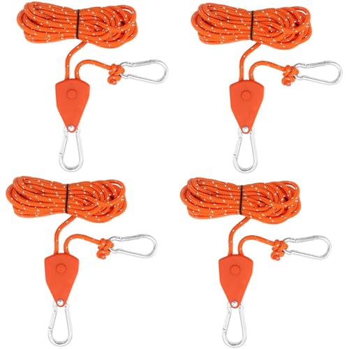 Ratchet Hanger, 4 Stück Verstellbare Seil Ratschenaufhänger, Seilratsche mit Haken, Seilratsche, für HäNgende Zelt Wachsen Pflanze Lampe (Orange) von thirei