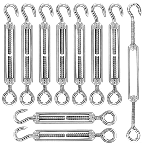 Spannschloss Seilspanner, 304 Edelstahl Verstellbare Spannschloss Haken OC, 10 Stück, Spannhaken für Sonnensegel, Seil, Oder Wäscheleine zu Spannen (Silber) von thirei