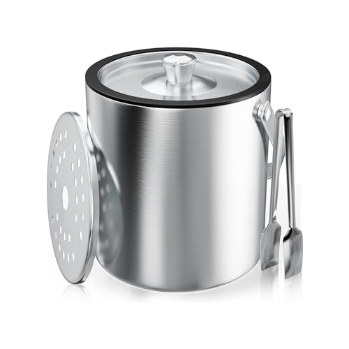 thirei 2L Eiswürfelbehälter, Edelstahl Eisbehälter, mit Sieb und Eiszange, zur Aufbewahrung von Eis und zum Kühlen von Getränken thirei 2L Eiswürfelbehälter, Edelstahl Eisbehälter, mit Sieb und Eiszange, zur Aufbewahrung von Eis und zum Kühlen von Getränken von thirei