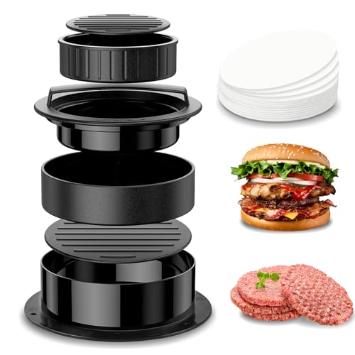 thirei 3 in 1 Set Burger Pattie Presse, Burgerpresse mit 200 Blatt Antihaftbeschichtetem Burger-Papier, Multifunktionale Hamburgerpresse, Patty-Maker für Veggie-Burger, Rindfleisch-Burger, BBQ von thirei