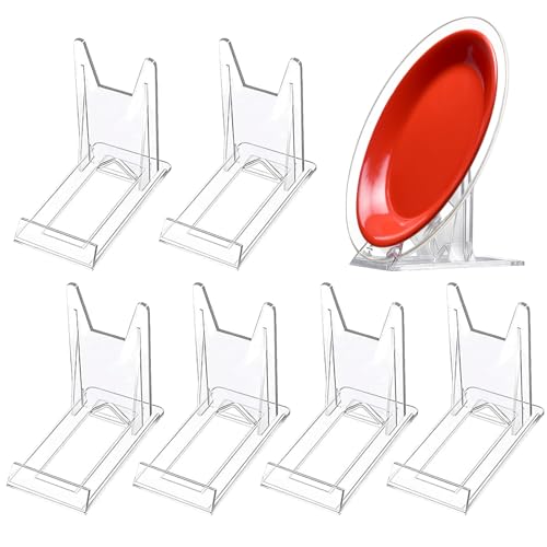 thirei 6 Stück Acryl Ständer Kunststoff Tellerständer, Einstellbar Kunststoff Dekoteller Halterung, Transparent Display Ständer, Bilderständer, für Fotodisplays, Teller, Tischkarten, Kochbücher von thirei