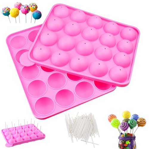 Cake Pop Formen, 2 Stück Runde Cake Pop Silikonform, Silikon Lollipop Form, Antihaftbeschichtet Cake Pop Form, Cakepopsform Backen, mit 100 Stück Lollipop Sticks, für Lutscher, Schokolade, Rosa Cake Pop Formen, 2 Stück Runde Cake Pop Silikonform, Silikon Lollipop Form, Antihaftbeschichtet Cake Pop Form, Cakepopsform Backen, mit 100 Stück Lollipop Sticks, für Lutscher, Schokolade, Rosa von thirei