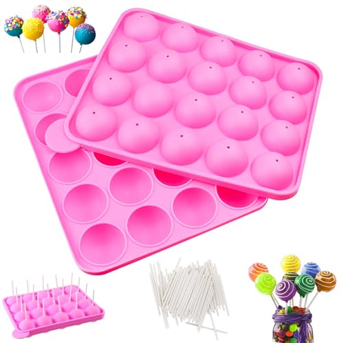 thirei Cake Pop Formen Backen, Silikon Lutscher Formen Tablett DIY Süßigkeiten Schimmel Werkzeug ，2 Stück Silikon Lollipop Formen, Cake Pop Sticks mit 100 Stück für Süßigkeiten von thirei