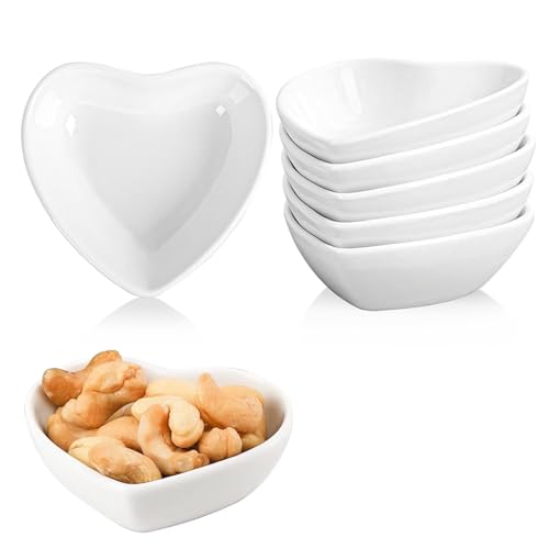 thirei Dippschälchen, 6 Stück Herzförmiges Keramik Dip Schüsseln Set, Mini Schüsseln, Sojasauce Gerichte, Würze Gerichte, für Sushi,Gewürze,Serviergeschir von thirei