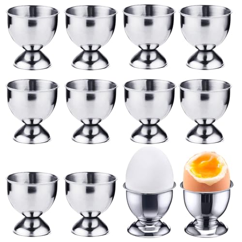 Eierbecher Rostfreier Stahl 12 Stück, Stapelbar Geschirr Eierhalter, Tablett Frühstück Egg Cup Halte, Kleine Weinglasform, Eierköpfer Set, für Weiches Harte Gekochtes Eier, Silver Eierbecher Rostfreier Stahl 12 Stück, Stapelbar Geschirr Eierhalter, Tablett Frühstück Egg Cup Halte, Kleine Weinglasform, Eierköpfer Set, für Weiches Harte Gekochtes Eier, Silver von thirei