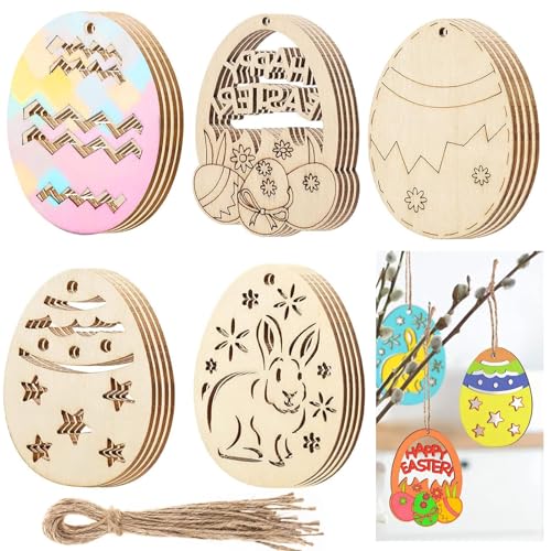 thirei Holzanhänger Ostern Bemalen,20 Stück Ostern Basteln Holz, Ostereier Holzanhänger, Osteranhänger aus Holz, 5 Formen von Ausschneidemodellen, mit Juteseil, für DIY Basteln zum Bemalen thirei Holzanhänger Ostern Bemalen,20 Stück Ostern Basteln Holz, Ostereier Holzanhänger, Osteranhänger aus Holz, 5 Formen von Ausschneidemodellen, mit Juteseil, für DIY Basteln zum Bemalen von thirei