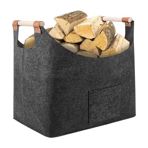 thirei Holzkorb für Kaminholz, Kaminholzkorb mit Tragegriffen, Kaminholzkorb, 55 x 32 x 40 cm, zur Aufbewahrung von Brennholz, Zeitungen und Spielzeug, Dunkelgrau thirei Holzkorb für Kaminholz, Kaminholzkorb mit Tragegriffen, Kaminholzkorb, 55 x 32 x 40 cm, zur Aufbewahrung von Brennholz, Zeitungen und Spielzeug, Dunkelgrau von thirei