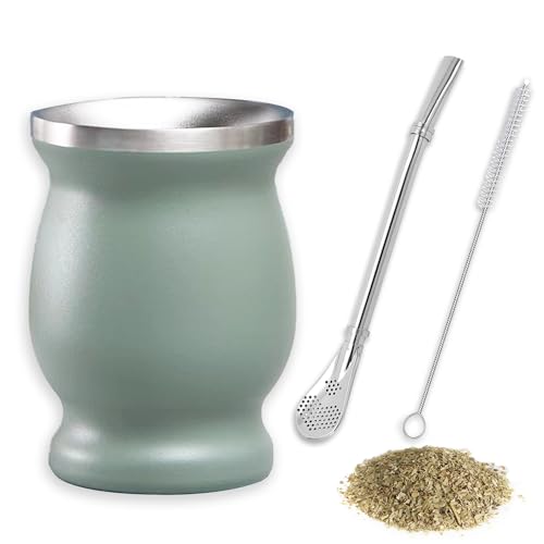 thirei Mate Tee Set, 230ML Mate Becher, Mit Strohhalm und Reinigungsbürste, Geeignet für Küche, Restaurant, Café, Grün von thirei