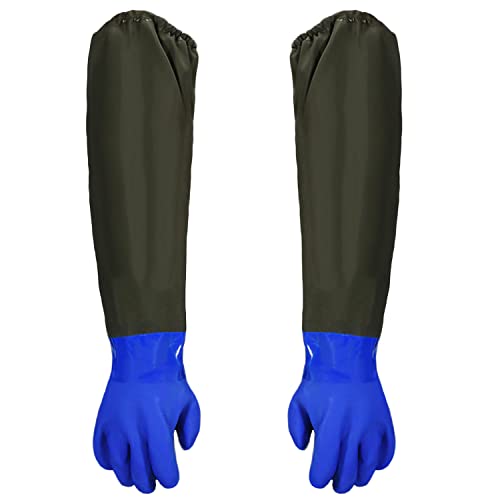 thirei Teichhandschuhe, Lang PU Sandstrahlen Wasserdicht Arbeitshandschuhe, Teichpflege Handschuhe & Arbeitshandschuhe Wasserdicht, 70cm Fischerhandschuhe, 1 Paar von thirei