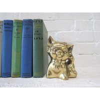 Vintage Messing Katzen Figur // Sitzende Kitty Katze Statue Knickknack Briefbeschwerer Gold Metall Mid Century Modern Hollywood Regency Kitschy Kids von thisattic