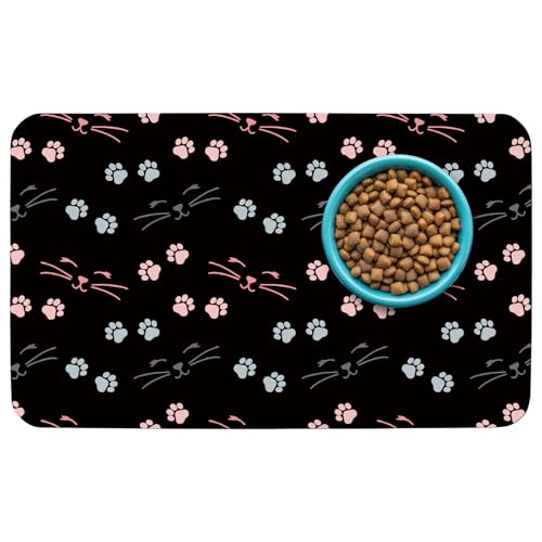 Gemusterte Katzen- und Hundenapfunterlage für Futter und Wasser, 43,2 x 76,2 cm, schnell trocknend, saugfähig, umweltfreundliches Hunde-Tischset von thmasamwr