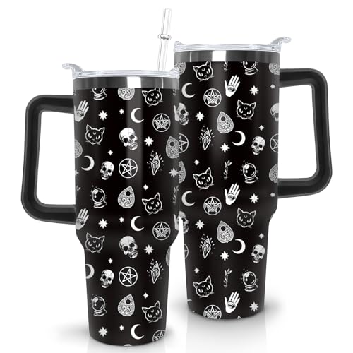 thmasamwr Goth Tumbler mit Deckel und Strohhalm, Edelstahl, Gothic, 1,2 l, Becher mit Griff, Black Moon Reise-Kaffeetasse, Wasserflasche, Gothic-Geschenke, Tassen für Frauen und Männer thmasamwr Goth Tumbler mit Deckel und Strohhalm, Edelstahl, Gothic, 1,2 l, Becher mit Griff, Black Moon Reise-Kaffeetasse, Wasserflasche, Gothic-Geschenke, Tassen für Frauen und Männer von thmasamwr