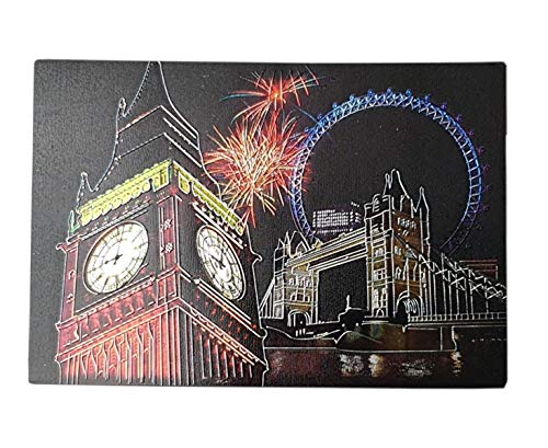 thomas benacci London bei Nacht Kühlschrank-Folienmagnet – Fotocollage/Big Ben/Tower Bridge/Augen/Feuerwerk/Britisches Silvester-Souvenir aus England Großbritannien von thomas benacci