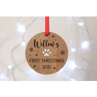 Hunde Erste Weihnachten Personalisierte Christbaumkugel Haustier Liebhaber Weihnachtsgeschenk Welpe 1. Holz Baum Dekor Weihnachtsdekor von threepeakscompany