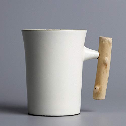 THUMBGEEK Japanischer Vintage-Holzgriff Keramik Kaffeebecher Wasserbecher für Zuhause und Büro (Weiß-B) von thumbgeek