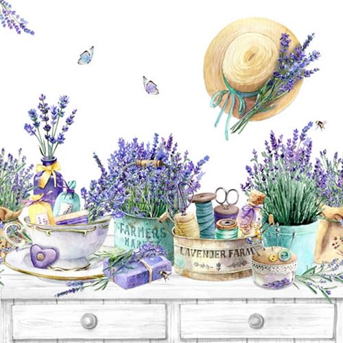 20 Servietten Blumen, Garten & Natur Sammlung an Lavendel als Tischdeko. Papierservietten mit Motiv. Auch für Decoupage und Serviettentechnik 33x33cm von ti-flair