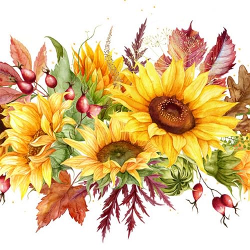 20 Servietten Herbst Sonnenblumen an Herbstblätter als Tischdeko. Papierservietten mit Motiv. Auch für Decoupage und Serviettentechnik 33x33cm von ti-flair