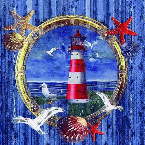 20 Servietten Leuchtturm im Bullauge | Maritim | Meer | M?we | See | Tischdeko | Decoupage | Serviettentechnik 33x33cm von ti-flair