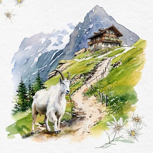 20 Servietten Tiermotive Geißbock im Gebirge als Tischdeko. Papierservietten mit Motiv. Auch für Decoupage und Serviettentechnik 33x33cm von ti-flair