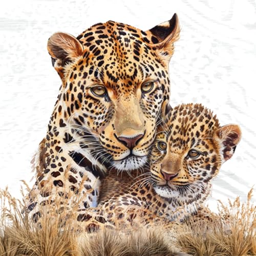 20 Servietten Tiermotive Leopardenmutter mit Kind als Tischdeko. Papierservietten mit Motiv. Auch für Decoupage und Serviettentechnik 33x33cm von ti-flair