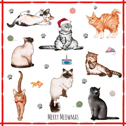 20 Servietten Tiermotive Spaß mit weihnachtlichen Katzen als Tischdeko. Papierservietten mit Motiv. Auch für Decoupage und Serviettentechnik 33x33cm von ti-flair