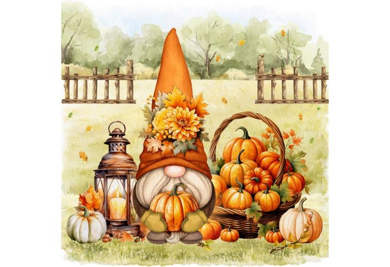 ti-flair Papierserviette, Servietten Papier 33x33cm 3-lag. mit Herbstzwerg Motiv 20 Stück von ti-flair