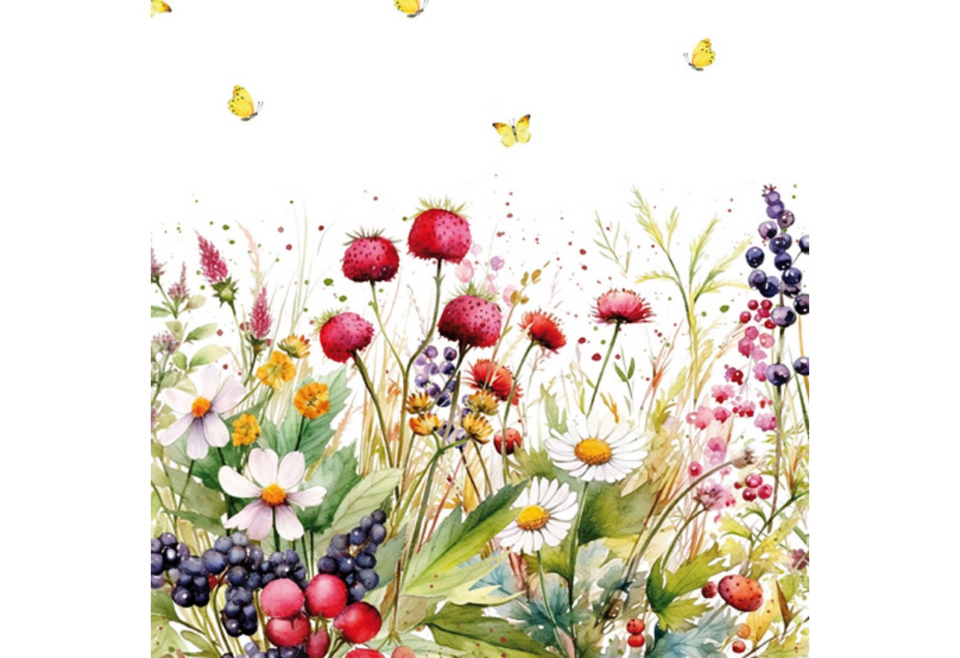 ti-flair Papierserviette, Servietten Papier 33x33cm 3-lagig Blumen und Beeren 20 Stück Bunt von ti-flair