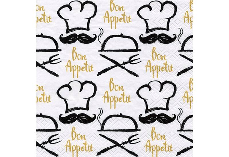 ti-flair Papierserviette, Servietten Papier 33x33cm 3-lagig Bon Appetit 20 Stück Schwarz / Gold von ti-flair