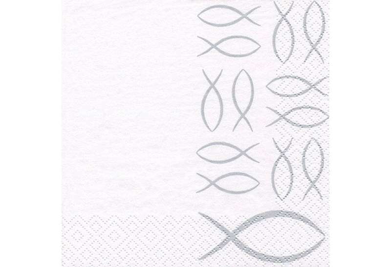 ti-flair Papierserviette, Servietten Papier 33x33cm 3-lagig Fisch Symbol 20 Stück Weiß / Silber von ti-flair