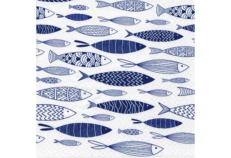 ti-flair Papierserviette, Servietten Papier 33x33cm 3-lagig Fische Motiv 20 Stück Weiß / Blau von ti-flair