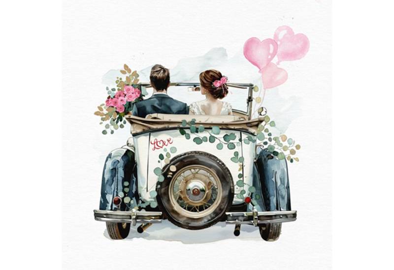 ti-flair Papierserviette, Servietten Papier 33x33cm 3-lagig Just Married Auto Motiv 20 Stück von ti-flair