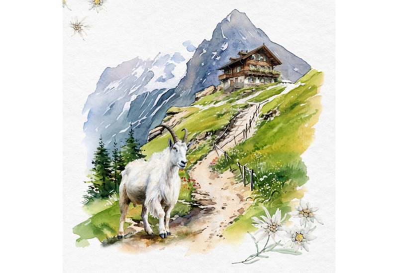 ti-flair Papierserviette, Servietten Papier 33x33cm 3-lagig Ziege auf der Alm 20 Stück von ti-flair