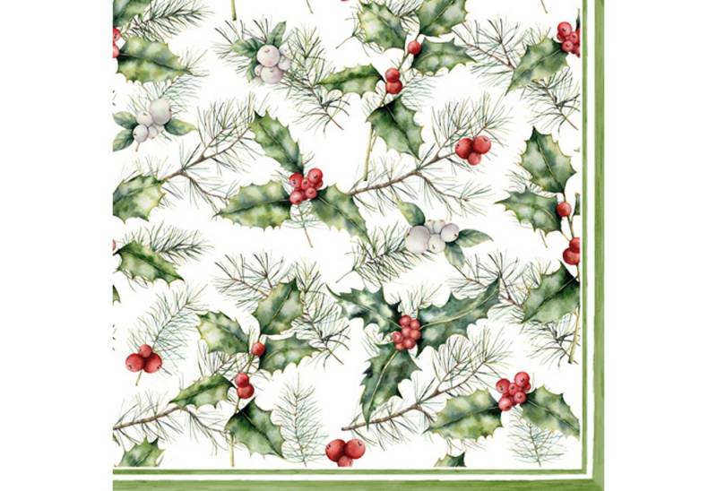 ti-flair Papierserviette, Servietten Papier 33x33cm 3-lagig mit Stechpalmen Motiv 20 Stück ti-flair Papierserviette, Servietten Papier 33x33cm 3-lagig mit Stechpalmen Motiv 20 Stück von ti-flair