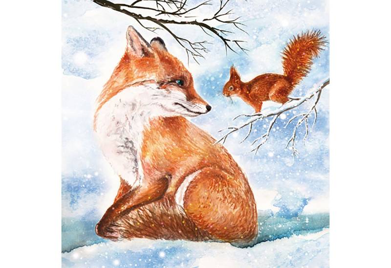 ti-flair Papierserviette, Servietten Papier 33x33cm Fuchs und Eichhörnchen 20 Stück Weiß / Braun von ti-flair