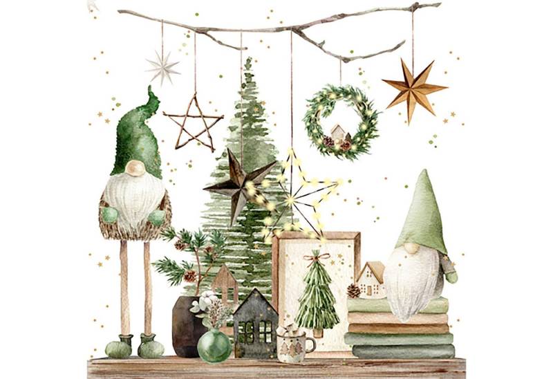 ti-flair Papierserviette, Servietten Papier 33x33cm Weihnachtswichtel 20 Stück Weiß / Grün von ti-flair